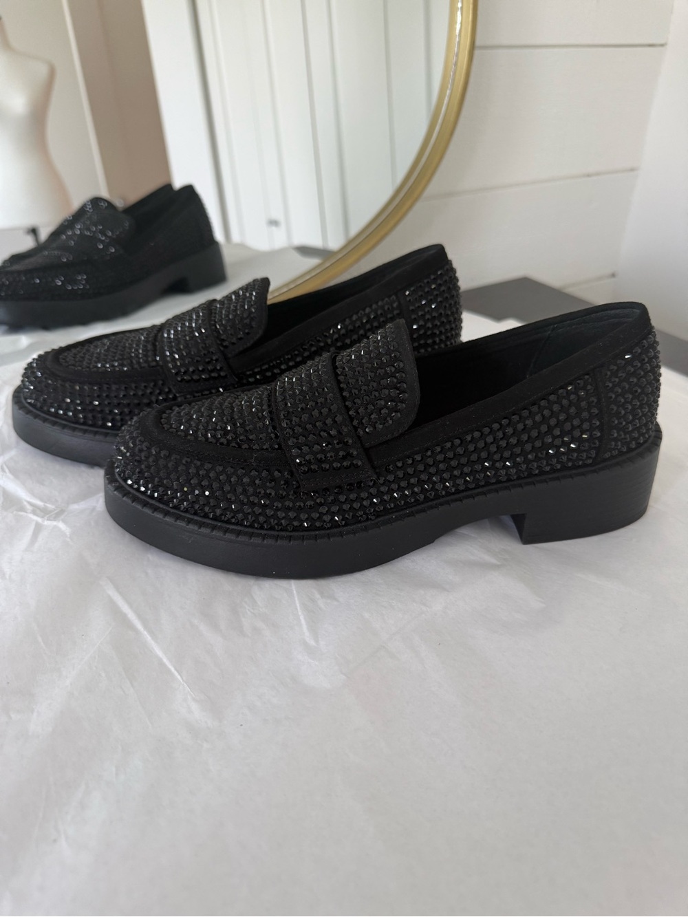 Aldo Black Embellished Sparkly Penny Loafers